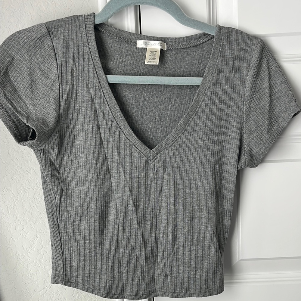 Bozzolo Gray Ribbed Crop T-Shirt